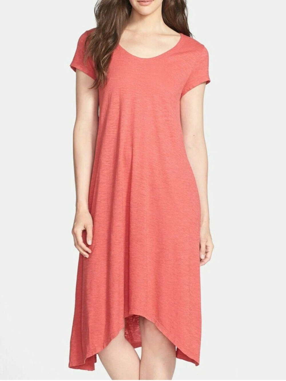 Eileen Fisher Sunset Pink Organic Cotton Hemp Asymmetrical Hem Dress size M